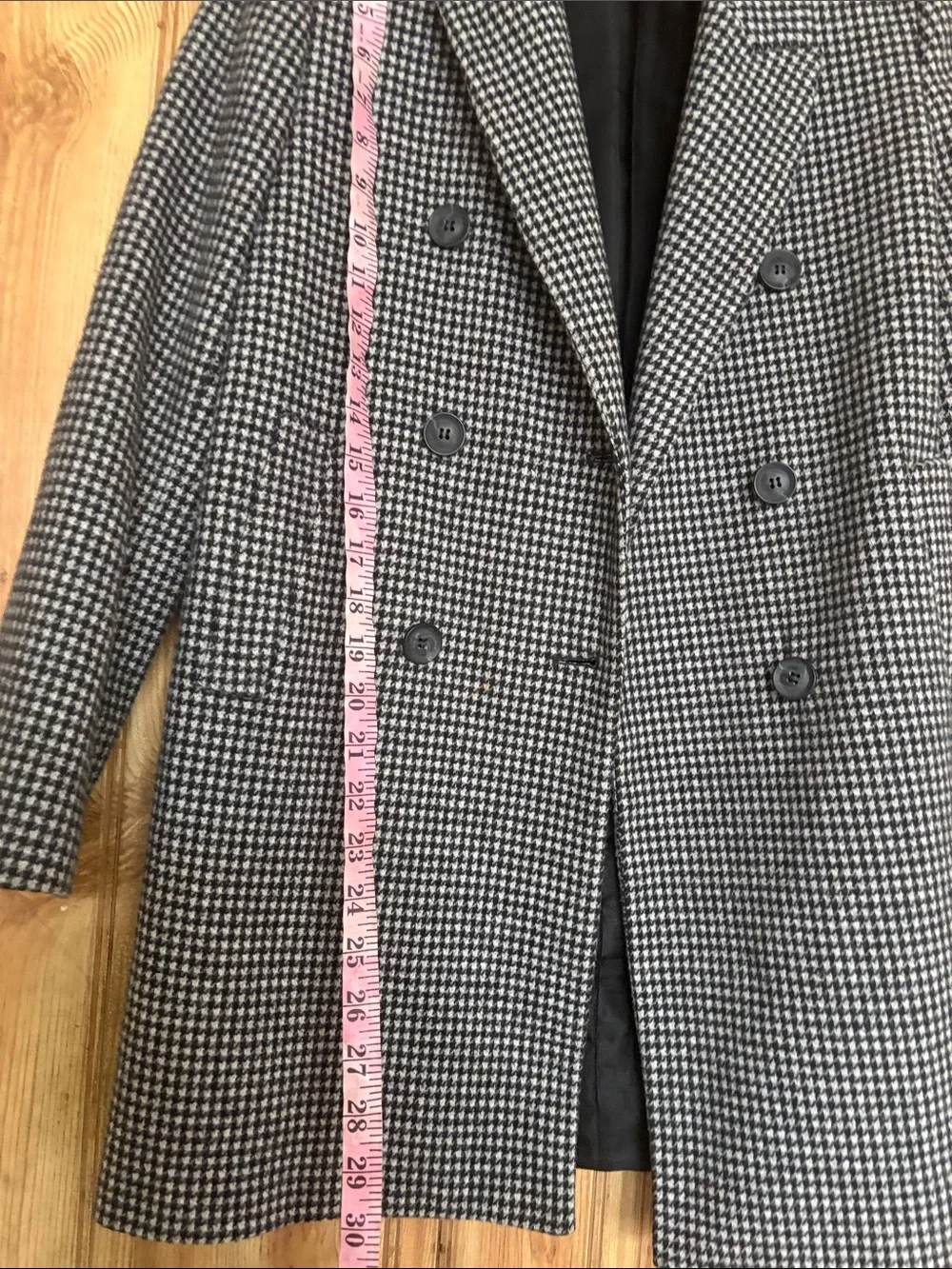 Zara Double-Breasted Houndstooth Pea Coat - Black & White - Picture 13 of 14